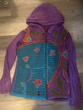 Rising International Purple Hooded Zip Sweatshirt with Teal Accents